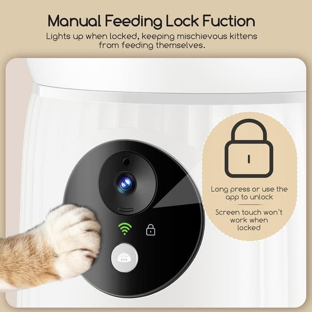 Detalle 2 de faroro Distributeur de croquettes automatique pour chat/chien avec caméra HD 1080P et audio bidirectionnel