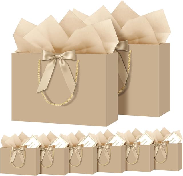 Detalle de NADSSJL 6-piece Champagne gift bags set (with tissue wrappers and greeting cards) for birthdays, weddings and Christmas