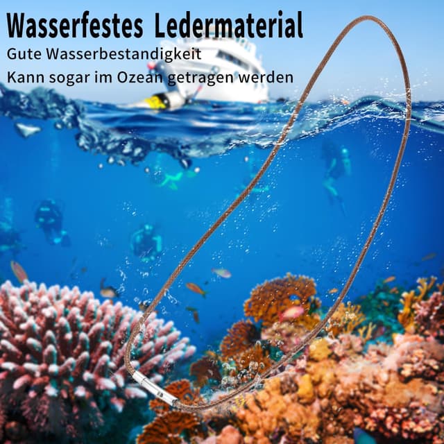 Detalle 2 de RWQIAN Herren Lederkette 2/3 mm mit Verschluss – Lederband Halskette Schwarz/Braun, Länge 46–76 cm