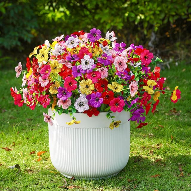 Detalle de Alupssuc 24 Bundles Artificial Flowers (Outdoor UV-Resistant) – Mixed 6 Colours Violet Spring Grass & Eucalyptus