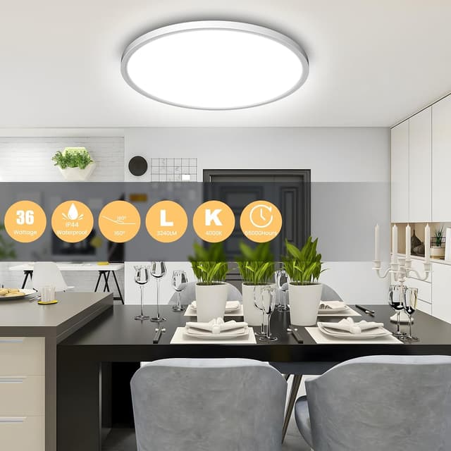 Detalle 2 de EASY EAGLE Plafoniera LED da soffitto 36W rotonda 4000K, 3.240 lm, IP44 ultra sottile Ø30 cm