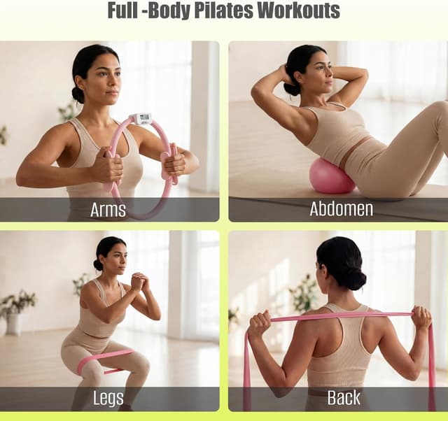 Detalle de MaxU Pilates Essentials Kit for Women – Pilates ring with counter, ball, resistance bands and grip socks