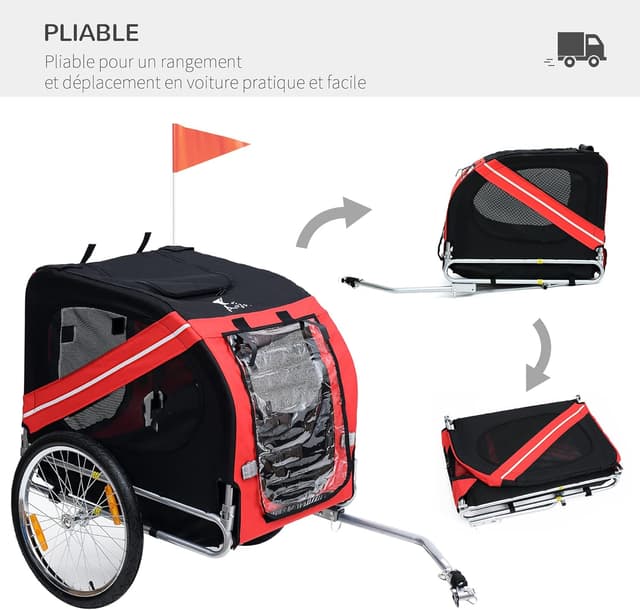 Thumbnail 4 de PawHut Remorque vélo pour Chien Animaux Pliable 30 kg