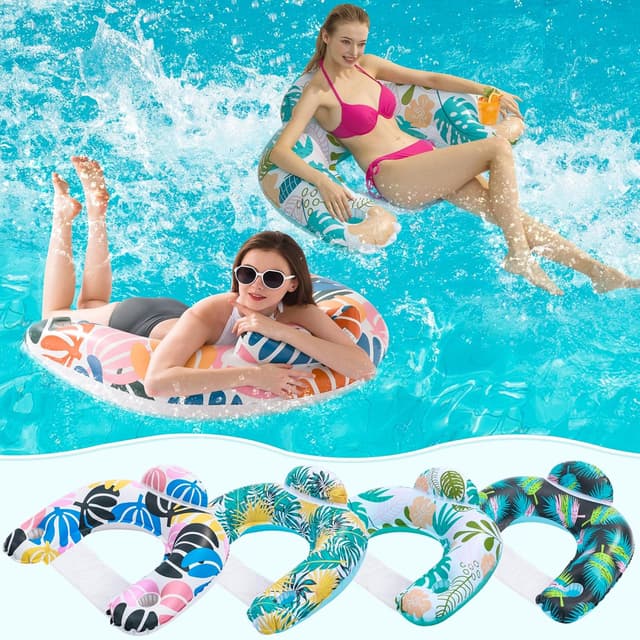 Detalle de 4-Pack Adult Pool Float Chairs with Cup Holders (OKSUWATER)