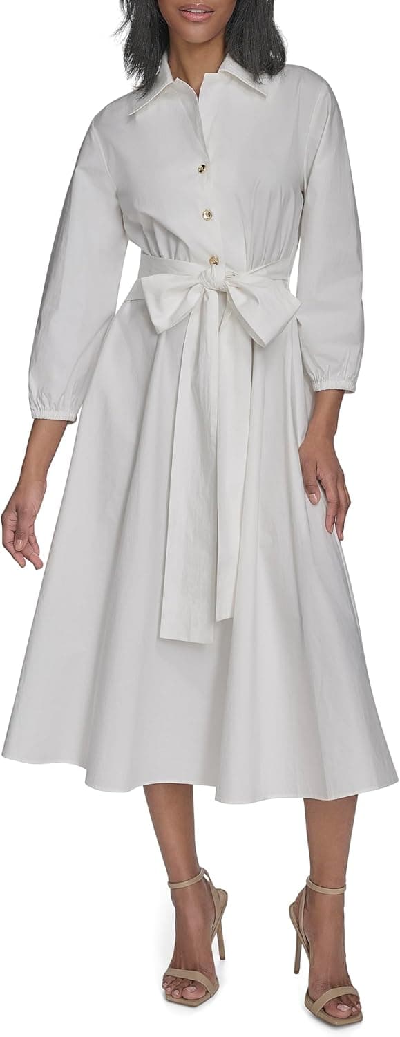 Detalle de H Halston Womens Cotton Poplin Waist Tie Dress