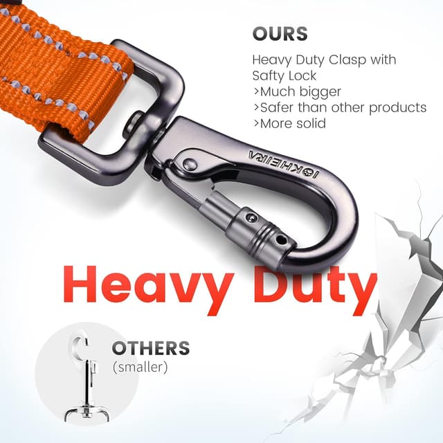 Detalle 2 de IOKHEIRA Bungee Dog Leash with Car Seat Belt Buckle and Reflective Thread