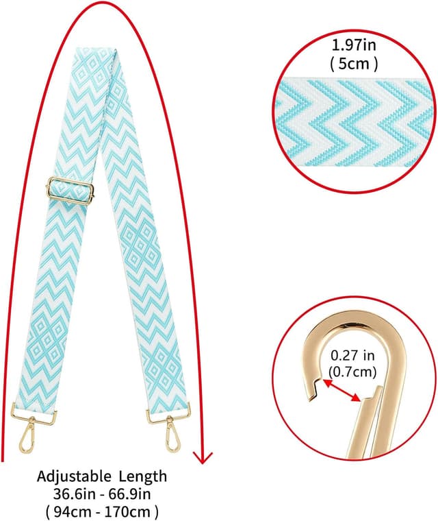 Detalle de Wide Shoulder Strap Adjustable Replacement Belt (5cm) Prismatic Canvas Crossbody Strap with Light Gold Hardware