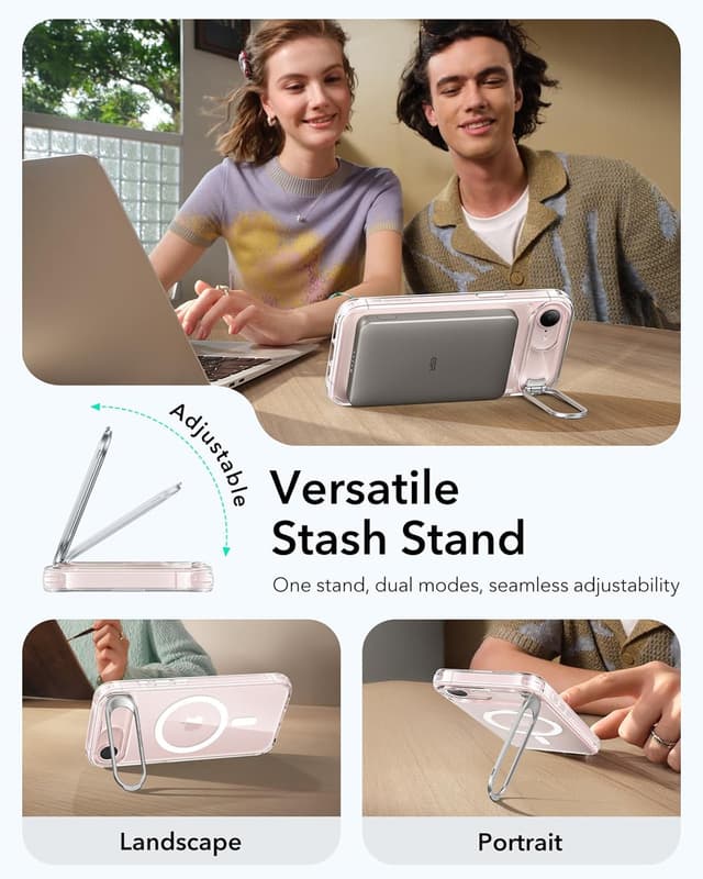 Detalle de ESR MagSafe case for iPhone 17e/16e with built-in stand and military-grade drop protection (clear)