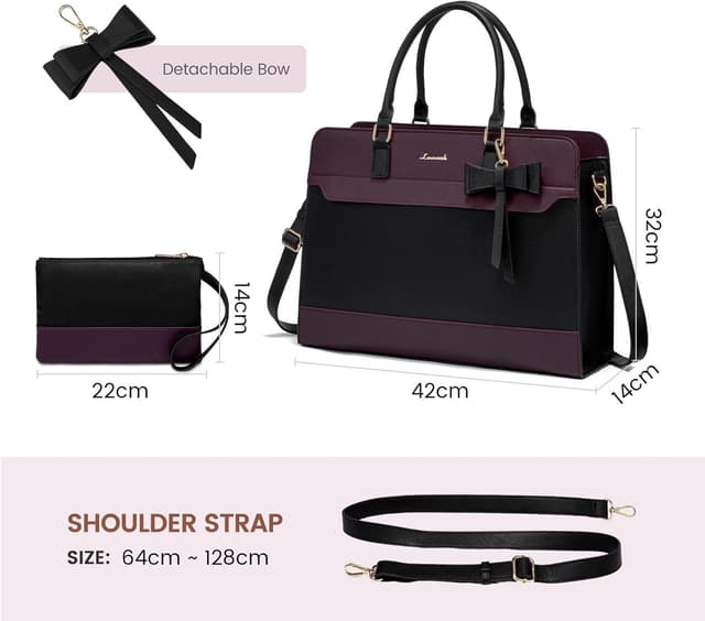 Detalle de LOVEVOOK große Handtasche für Damen mit 15,6‑Zoll-Laptoptasche (42×32×14 cm) – PU-Tote fürs Büro & Schule