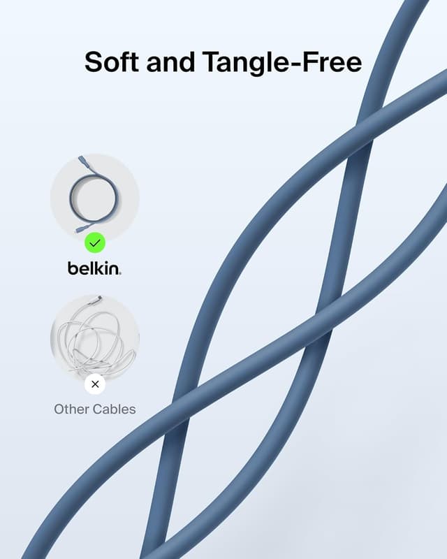 Detalle de Belkin Eco USB-C to USB-C Cable (3.3ft, 60W) – Soft Braided Fast Charging Cord in Blue