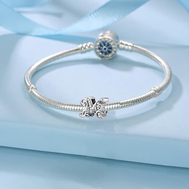 Detalle de FLUFLO Charm Anhänger „Buchstabe A–Z“ aus 925 Sterling Silber mit Zirkonia – für Pandora & europäische Armbänder