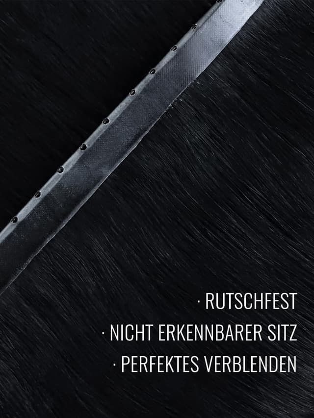 Detalle de fshine Echthaar Tressen Schwarz (Butterfly Weft) 60 cm, 100 g – ultradünne PU-Tresse für nahtlosen Look
