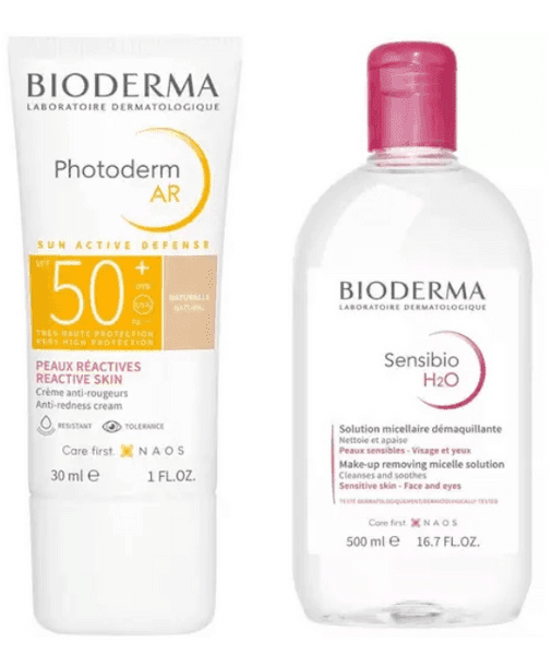 Detalle de BIODERMA Photoderm AR SPF50+ Color Natural 30 ml + Sensibio H2O 500 ml para piel sensible con tendencia a rojeces