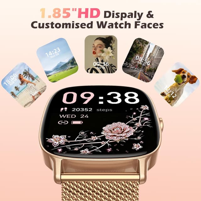 Detalle 2 de coioc Smart Watches for Women (Gold) with Bluetooth call answering, 1.85'' HD screen, health monitoring & IP68