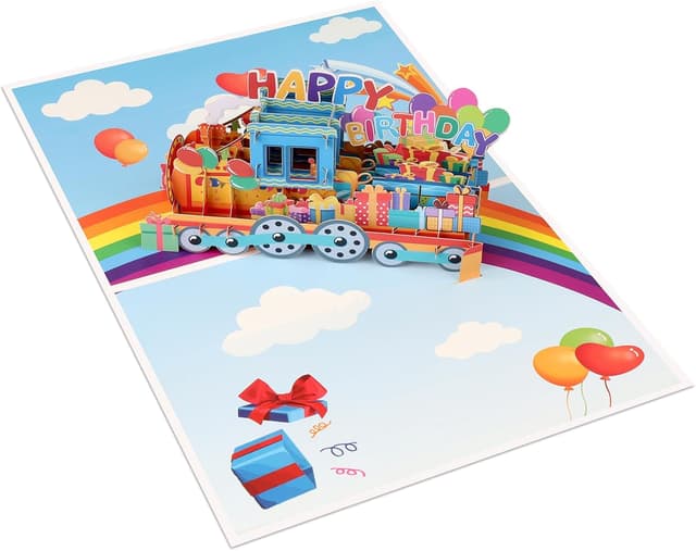 Detalle de DLYMXGC Regenbogen-Geburtstagszug Pop-Up „Happy Birthday“ Grußkarte mit Umschlag