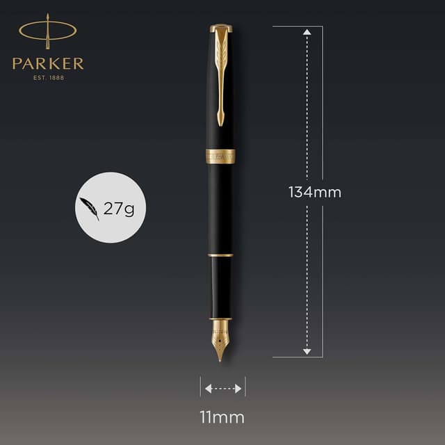 Detalle 2 de Parker Sonnet penna stilografica con laccatura nero opaco e finiture oro, pennino medio