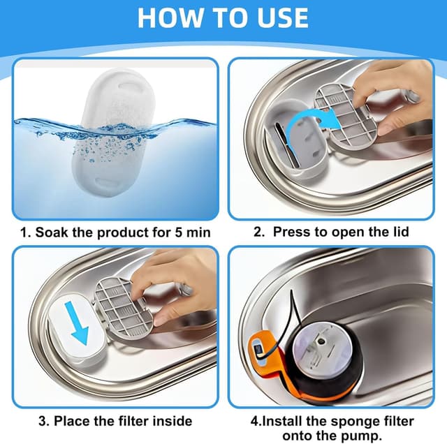 Detalle 2 de 20Pcs Cat Water Fountain Filters (10 Activated Carbon + 10 Foam) for 2L & 3.2L Pet Drinking Dispensers