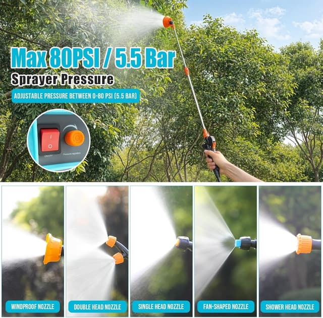 Detalle 2 de SideKing Knapsack Sprayer 12L (Electric) with Makita 18V compatibility, telescopic wand, 5 nozzles, 80 PSI