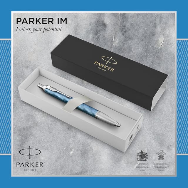Detalle 2 de Parker IM penna a sfera azzurro e grigio premium con punta media e ricarica inclusa (confezione regalo)
