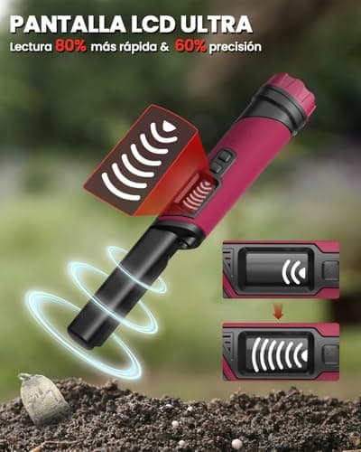 Detalle de DR.ÖTEK Pinpointer detector de metales de mano IP68 con pantalla LCD y cancelación de interferencias