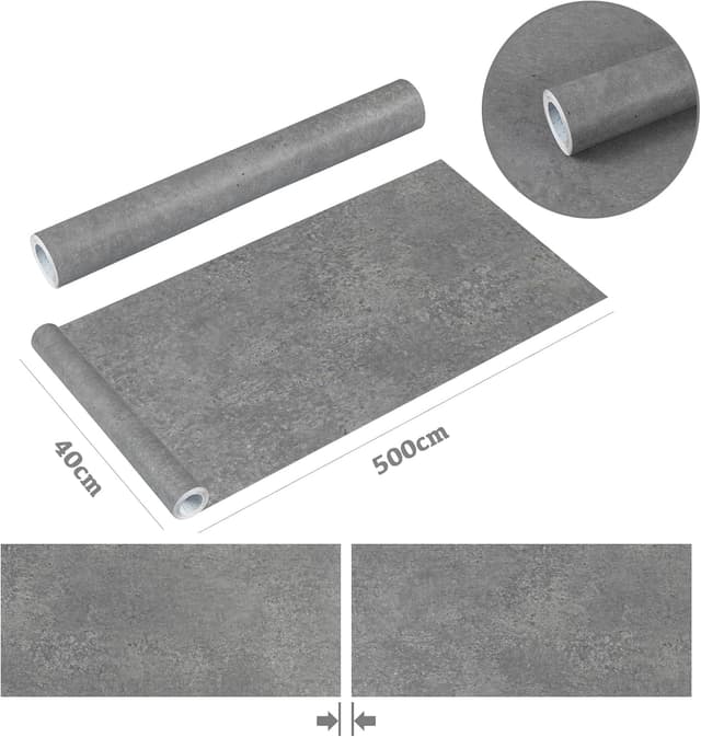 Detalle de Decoroome Rotolo di plastica adesiva grigia 40 x 500 cm effetto cemento opaco