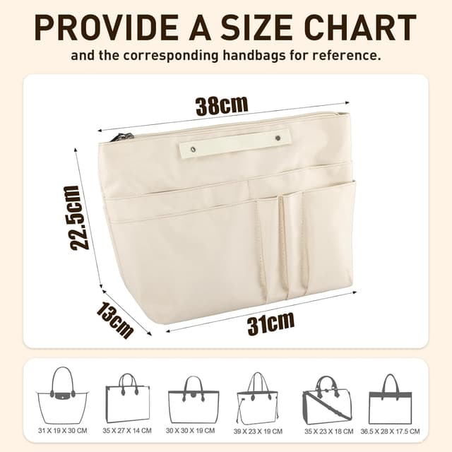 Detalle de HYEPNED Bag Organiser Insert for Longchamp Le Pliage Large tote with zipper and 15 pockets