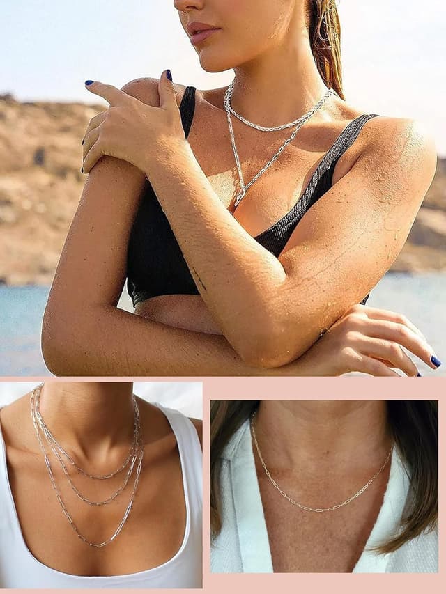 Thumbnail 6 de FOCALOOK Gliederkette Damen aus 316L Edelstahl – Trombone-/Büroklammer-Kettenglieder, 3 mm breit