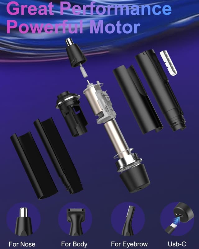 Detalle 2 de Nose Hair Trimmer for Men (3-in-1) – Rechargeable Wet/Dry Nose, Ear, Eyebrow & Facial Hair Trimmer with IPX7 Blades