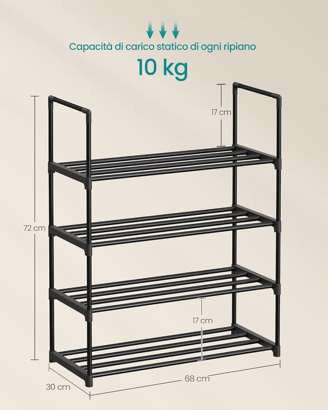 Detalle de SONGMICS Scarpiera a 4 ripiani LSA204B01 in metallo, impilabile e salvaspazio
