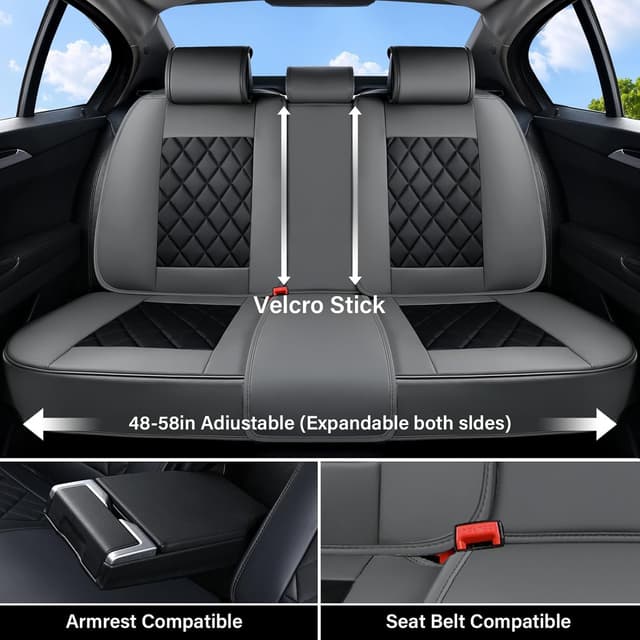 Detalle de Coverado Coverado Seat Covers Full Set (Faux Leather) Waterproof Seat Protectors for 5 Seats, Gray & Black