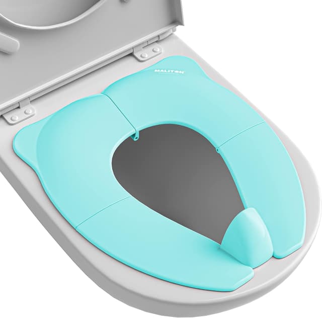 Detalle de Maliton Potty Training Toilet Seat for Boys and Girls (Aqua Blue) – Foldable Travel Toilet Seat with Splash Guard & Travel Bag