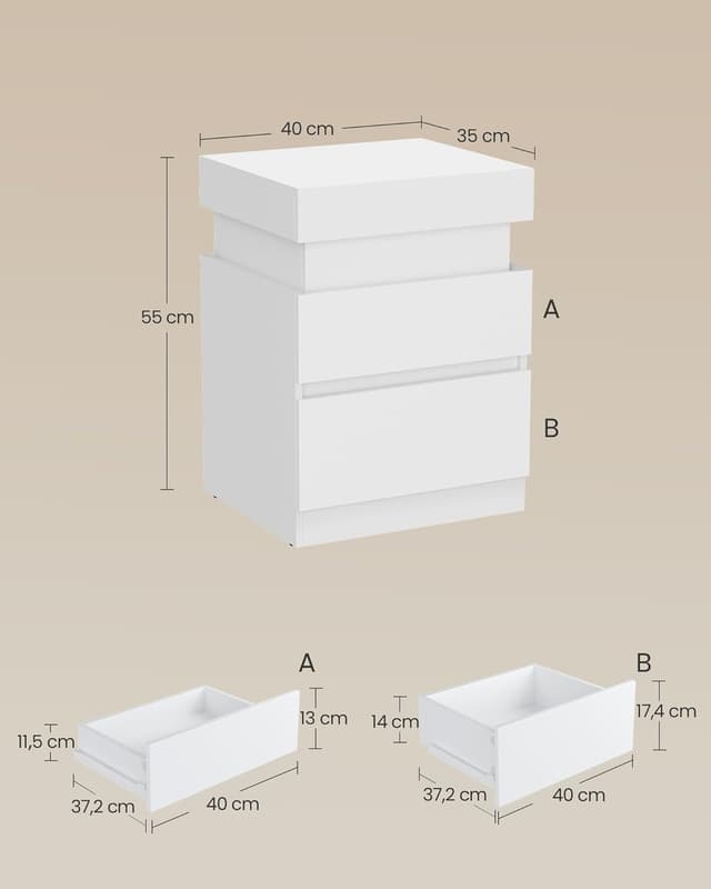 Detalle 2 de VASAGLE LET640WB01 Table de chevet 35 x 40 x 55 cm
