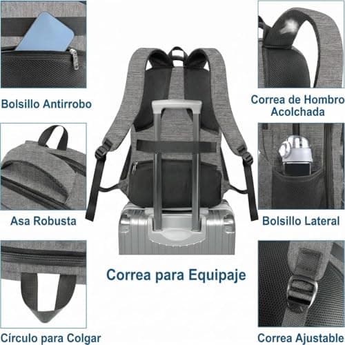Detalle 2 de MATEIN Mochila portátil 17 pulgadas impermeable con compartimento térmico y puerto USB (gris)