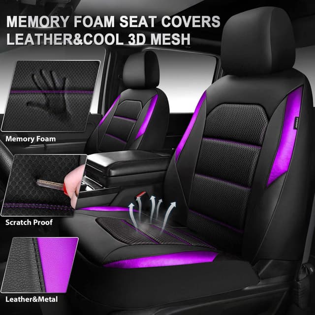 Detalle de CAR PASS Memory 3D Foam Car Seat Covers Full Set (Purple/Black) for SUVs & Trucks