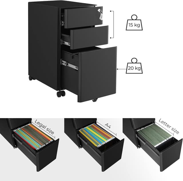 Detalle 1 de SONGMICS Cassettiera ufficio A4 con serratura