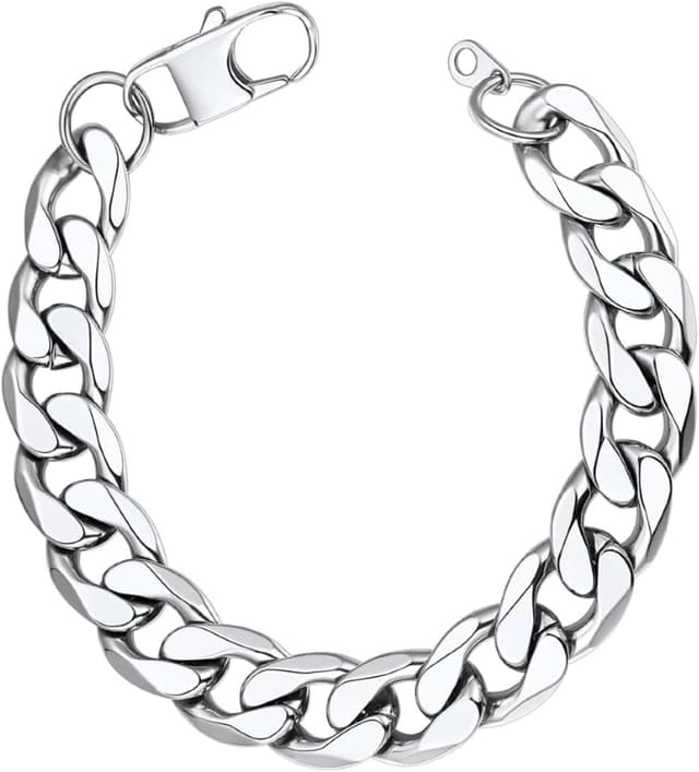 Detalle de ChainsHouse Panzer Armband aus 316L Edelstahl – kubanische Kette mit Karabinerverschluss (13 mm breit, 21 cm Länge)