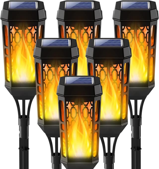 Detalle de Joltix Solari Fiamma Luci lampade solari da giardino con effetto fiamma, 6 pezzi da esterno a luce giallo caldo (IP65)