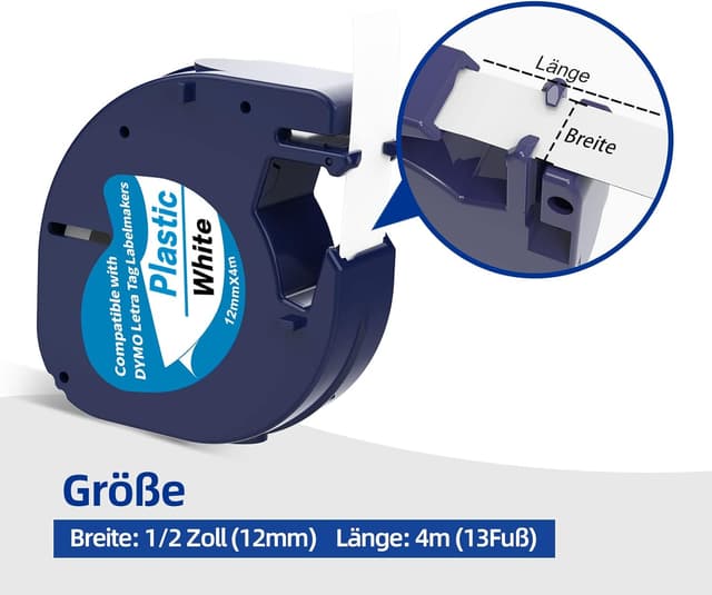 Detalle de 3 x Etikettenband 12 mm x 4 m kompatibel mit Dymo