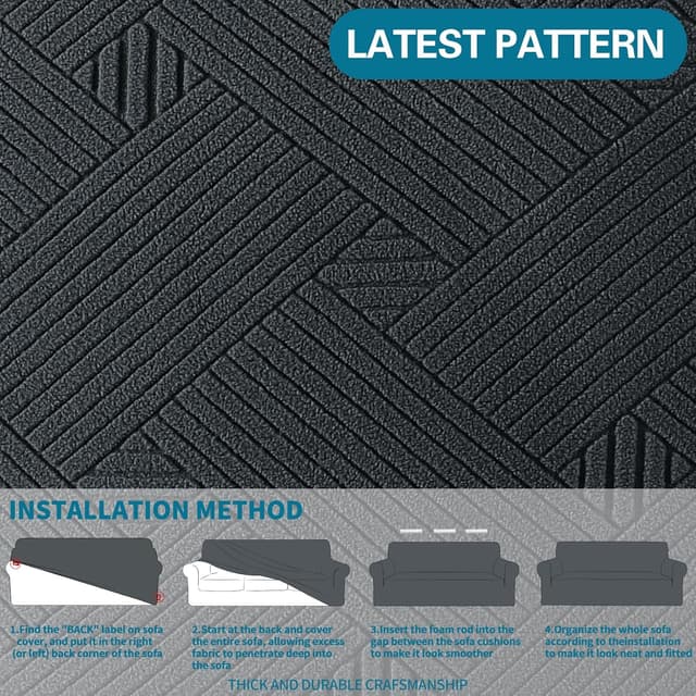 Thumbnail 6 de YSTELLAA Copridivano 4 posti con braccioli anti-graffio e antiscivolo, grigio scuro