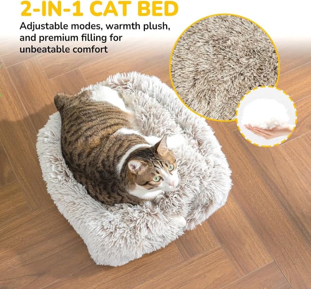 Detalle 2 de Igloo Cat and Dog Bed (Large Indoor Tent) – 2-in-1 Anti-slip Trundle with Carry Handle and Washable Cushion, Light Brown