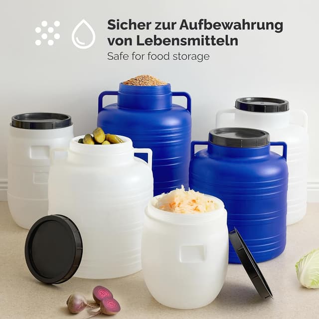 Detalle 2 de Garronda 60-Liter BPA-freies Weithalsfass (HDPE) mit Deckel – Surfass Pökelfass & Regenwassertank