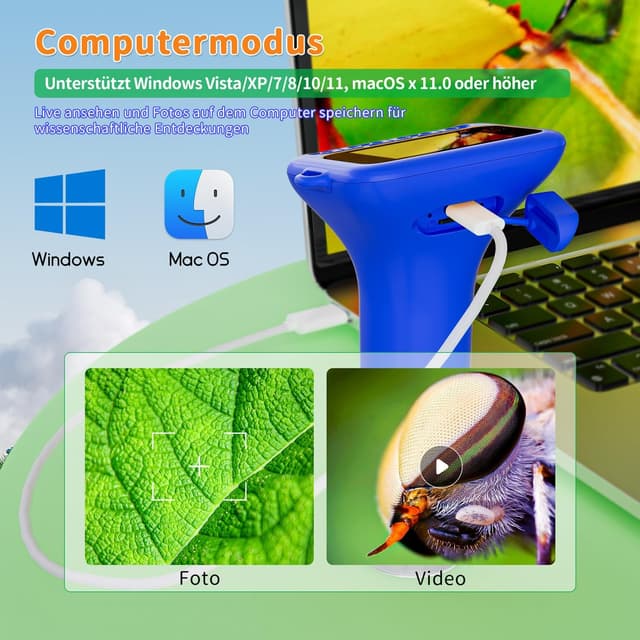 Detalle de SKYBASIC Digitales Mikroskop für Kinder mit 2-Zoll-Display und 1000x Zoom