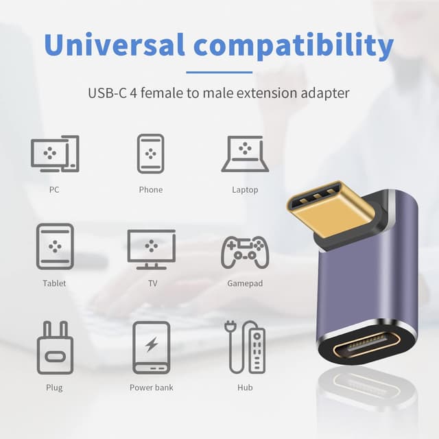 Detalle de Duttek USB-C Winkeladapter 40 Gbps (90°) mit 8K@60 Hz und 100 W Schnellladung
