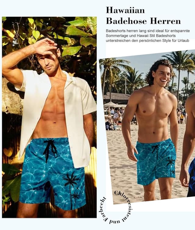 Detalle de Werfami Herren Badehose Lang Badeshorts mit Innenhose (UV-Schutz, schnelltrocknend) – S bis 3XL