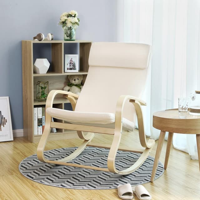 Detalle 2 de Songmics LYY30M poltrona a dondolo beige (65 x 90 x 98 cm): comoda e con cuscino integrato