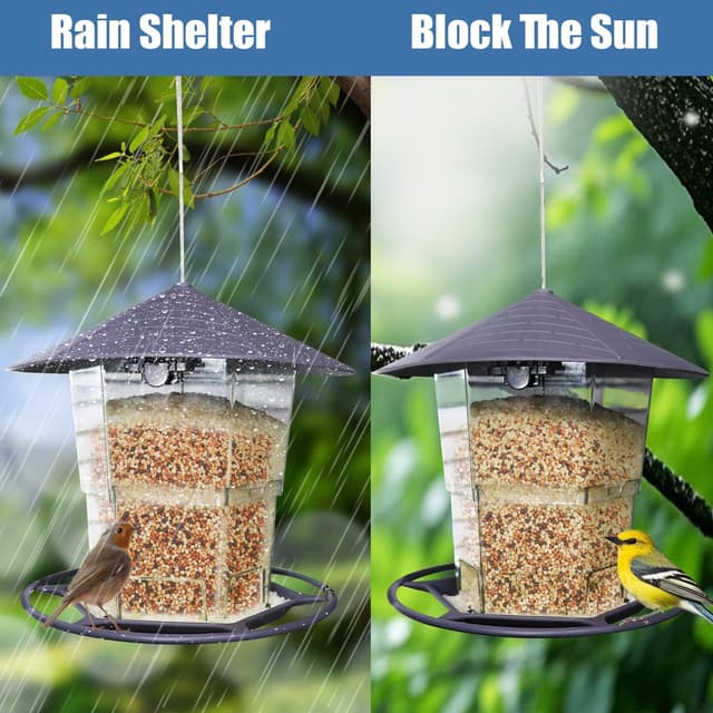 Detalle de WLLKOO Outdoor Hanging Bird Feeders (2 Pack) with Adjustable Wire & Roof