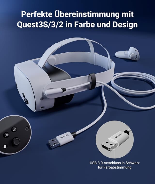 Detalle de Syntech Link Kabel 5 m – USB 3.0 auf USB‑C für Meta Quest 3/3S, Quest 2/1/Pro & Pico 4