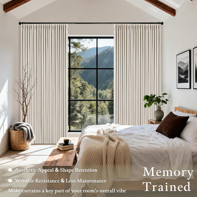 Detalle de 70 Inch Extra Wide Blackout Curtains (70x96) — 1 Panel Pinch Pleated Natural Linen Look Thermal Drapes
