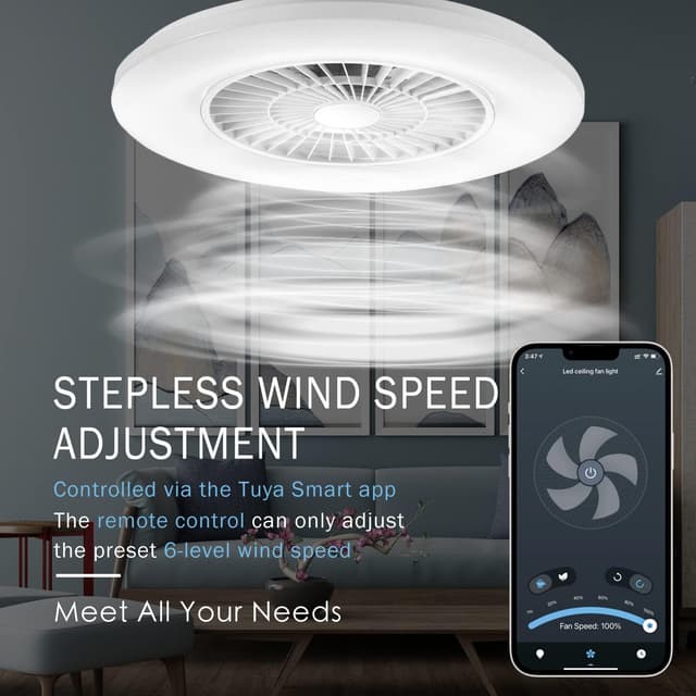 Detalle 2 de BKZO moderne Smart-LED-Deckenleuchte mit Ventilator (60 cm) – App, Alexa/Google & stufenlos dimmbar