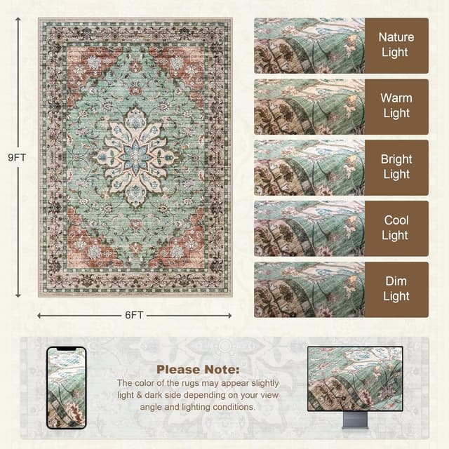 Thumbnail 1 de 6x9 Washable Vintage Distressed Floral Rug